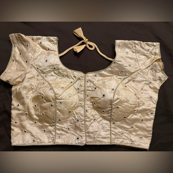 Cream gold mirror work Indian blouse/crop top for lehnga or saree - Picture 1 of 6